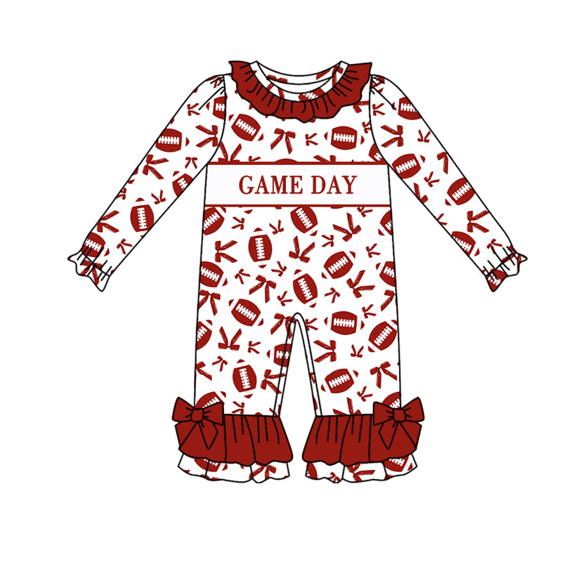 (Custom Design Preorder MOQ 5 Each Design) Game Day Cheer Bows Red Print Girls Matching Clothes Sisters Wear