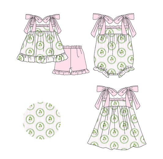 11.16(Custom Design Preorder MOQ 5 Each Design) Leaf Bows Print Pink Girls St. Patrick's Day Matching Clothes Set Sisters Wear