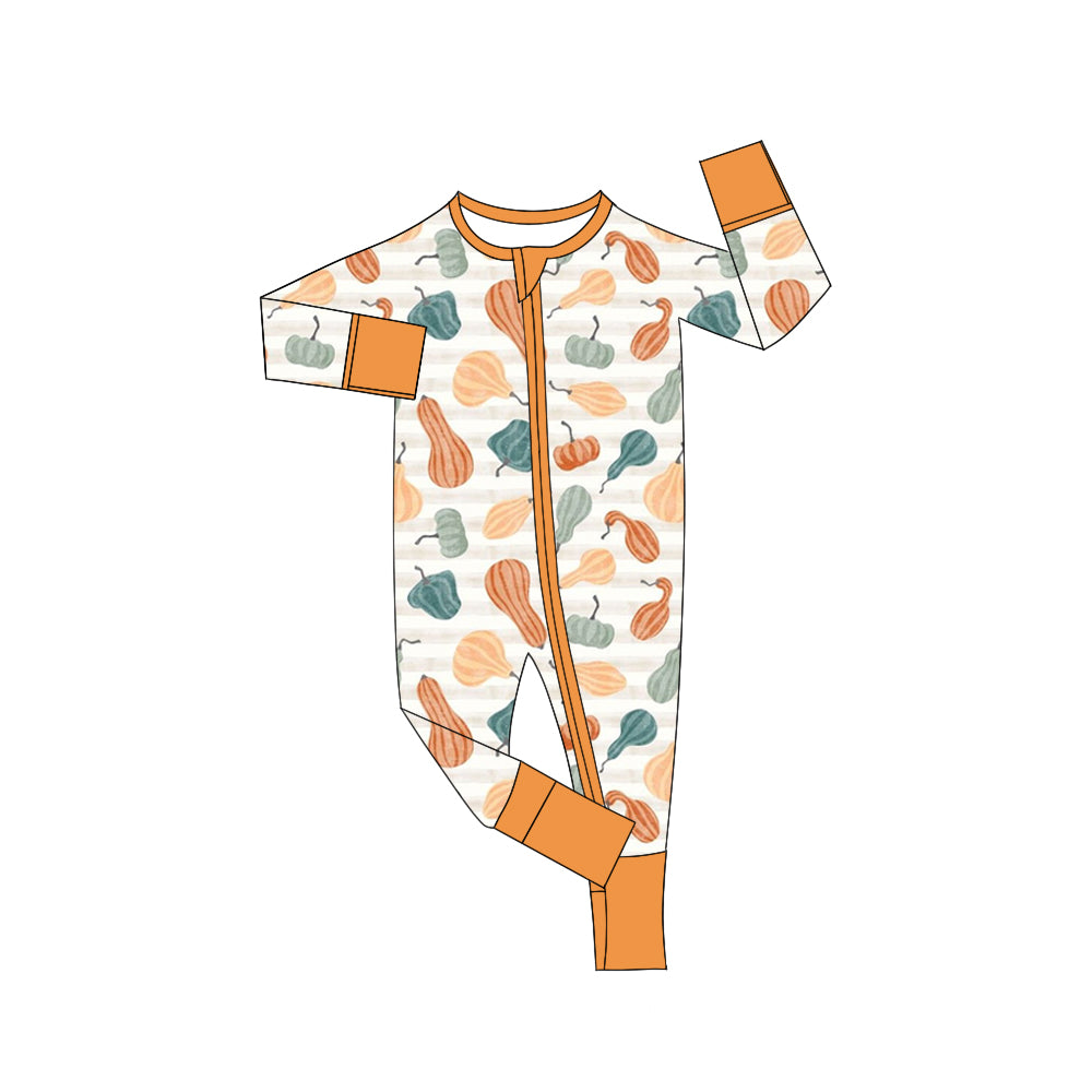 (Custom Design Preorder MOQ 5) Pumpkin Print Baby Boys Fall Sleeper Zipper Romper