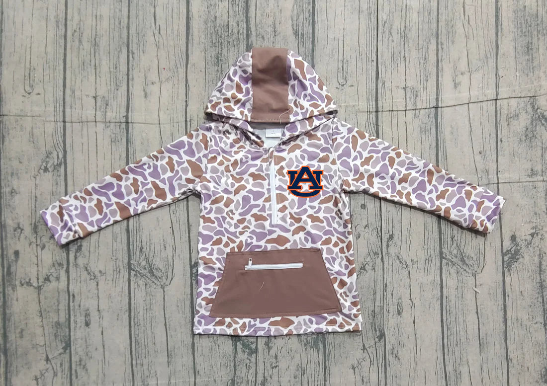 (Custom Design Preorder MOQ 5 Each Item) Team's Auburn Brown Camo Print Kids Fall Zipper Hoodie Top Mom and Me Matching Clothes