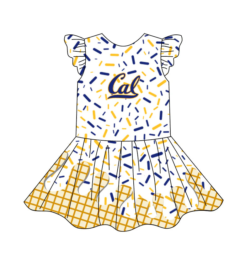(Custom Design Preorder MOQ 5) Team's CA Sprinkles Print Girls Summer Knee Length Dress