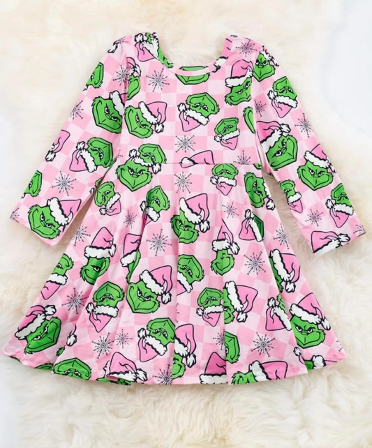 (Custom Design Preorder MOQ 5) Green Frog Plaid Print Girls Christmas Knee Length Dress