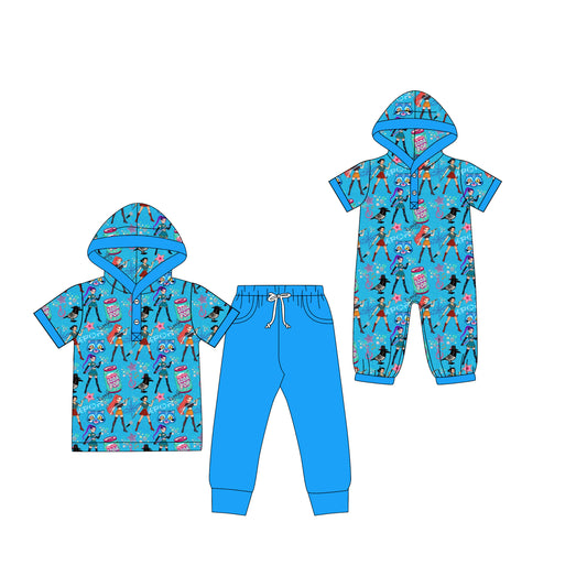 (Custom Design Preorder MOQ 5 Each Design) Cartoon Demon Movie Stars Blue Print Boys Hoodie Matching Clothes Brothers Wear