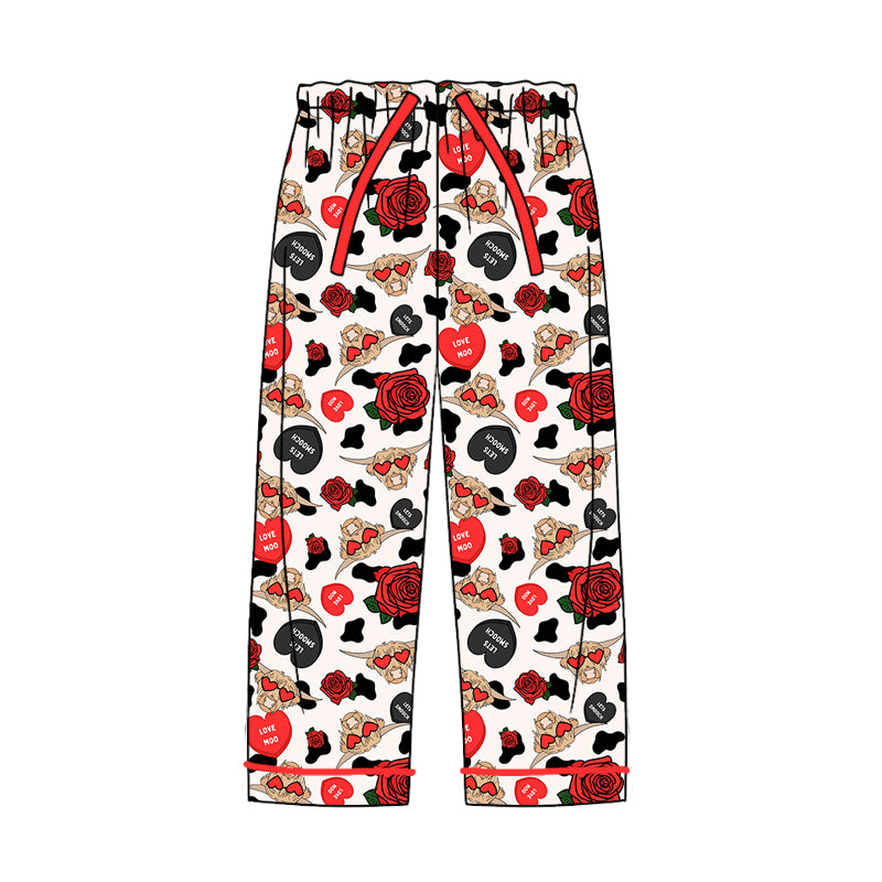 (Custom Design Preorder MOQ 5)  Highland Cow Heart Print Adult Western Valentine's Day Pajamas Pants