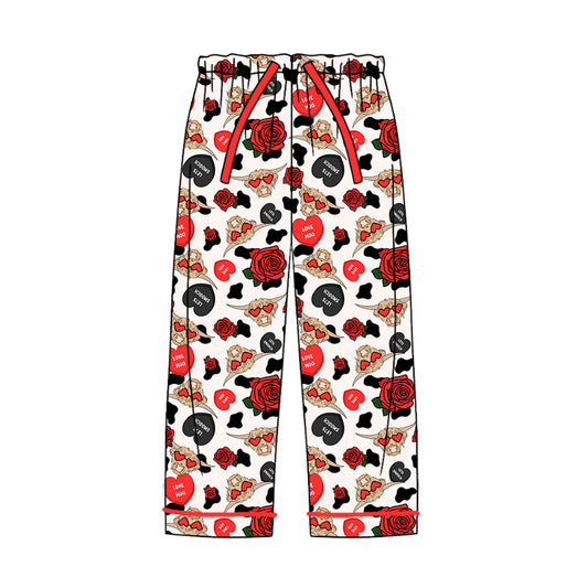 (Custom Design Preorder MOQ 5)  Highland Cow Heart Print Adult Western Valentine's Day Pajamas Pants