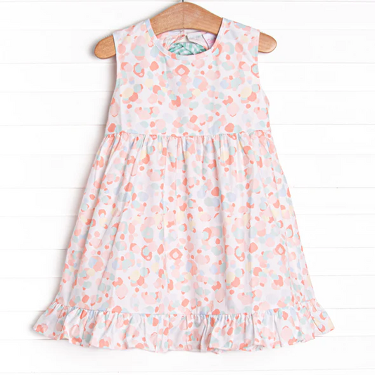 (Custom Design Preorder MOQ 5)Pink Leopard Print Girls Knee Length Summer Dress