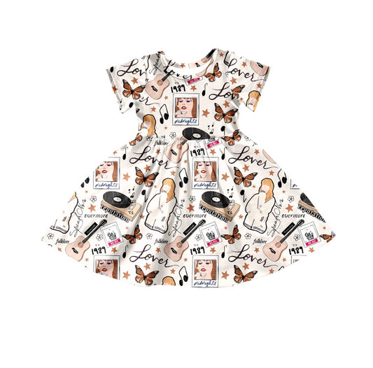 (Custom Design Preorder MOQ 5) Singer Swiftie Print Girls Knee Length Summer Dress