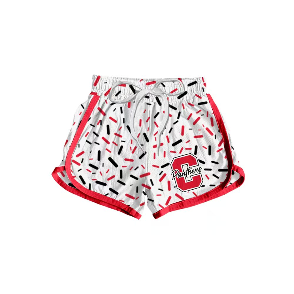 (Custom Design Preorder MOQ 5 Each Item) Team's C Panftrers White Sprinkles Print Summer Bottom Sports Shorts Mom and Me Matching Clothes
