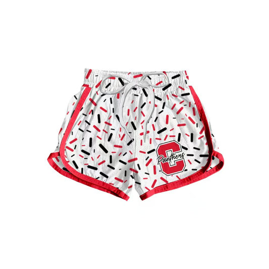 (Custom Design Preorder MOQ 5 Each Item) Team's C Panftrers White Sprinkles Print Summer Bottom Sports Shorts Mom and Me Matching Clothes