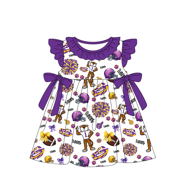 (Custom Design Preorder MOQ 5) Team's Louisiana Tigers Print Girls Knee Length Dress