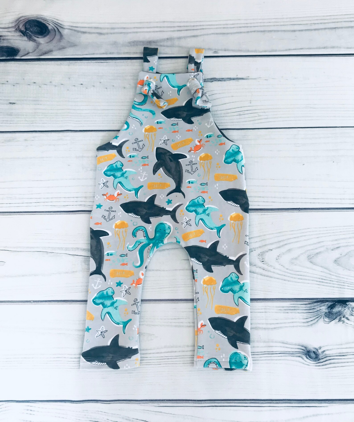 (Custom Design Preorder MOQ 5) Shark Print Baby Boys Summer Romper