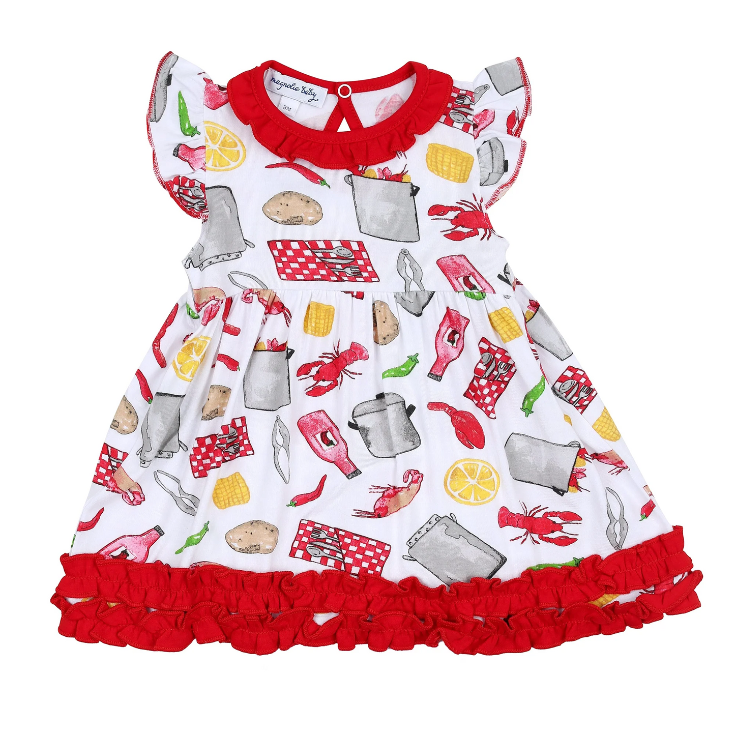(Custom Design Preorder MOQ 5) Crawfish Print Girls Summer Knee Length Dress