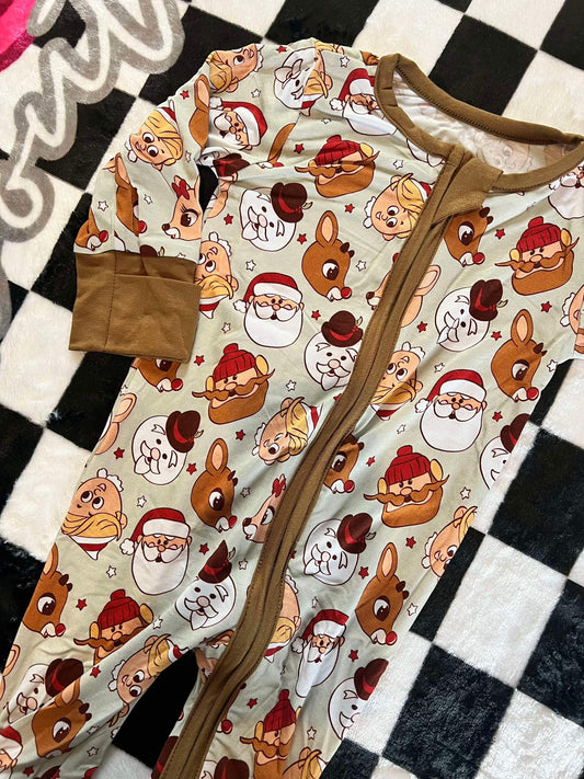 (Custom Design Preorder MOQ 5) Santa Deer Print Baby Christmas Bamboo Sleeper Zipper Romper