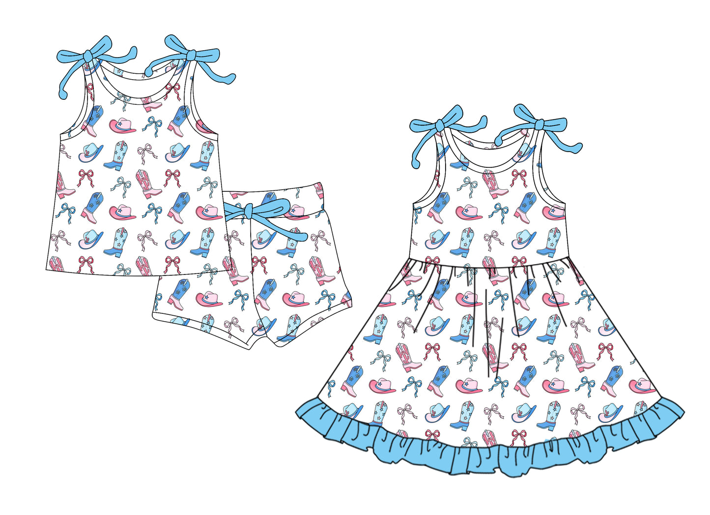 5.22(Custom Design Preorder MOQ 5 Each Design) Boots Bows Print Girls 4th of July Matching Clothes Sisters Wear