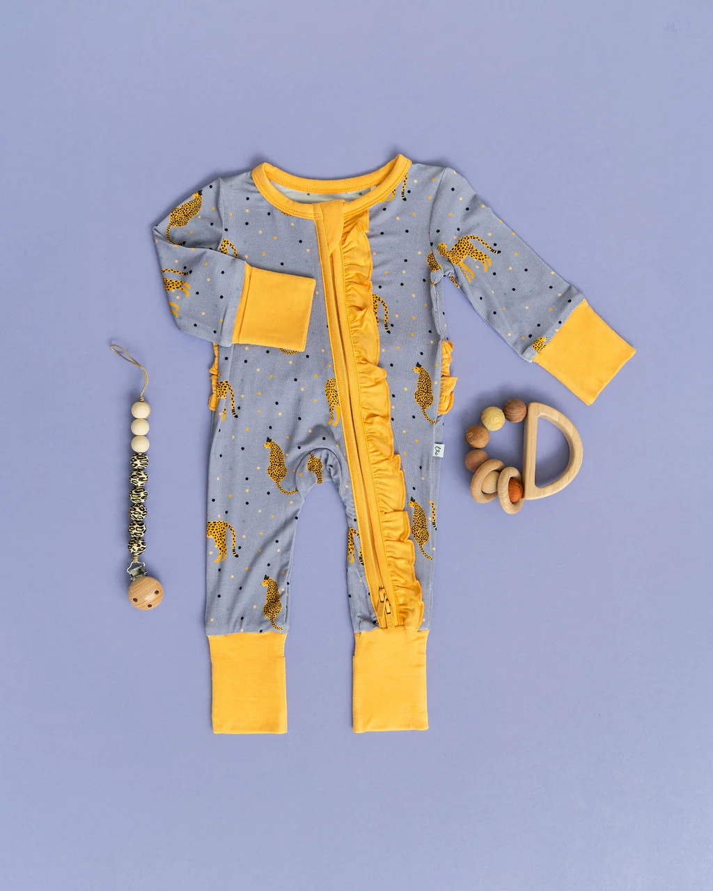 (Custom Design Preorder MOQ 20)  Leopard Print Baby Girls Fall Bamboo Sleeper Zipper Romper