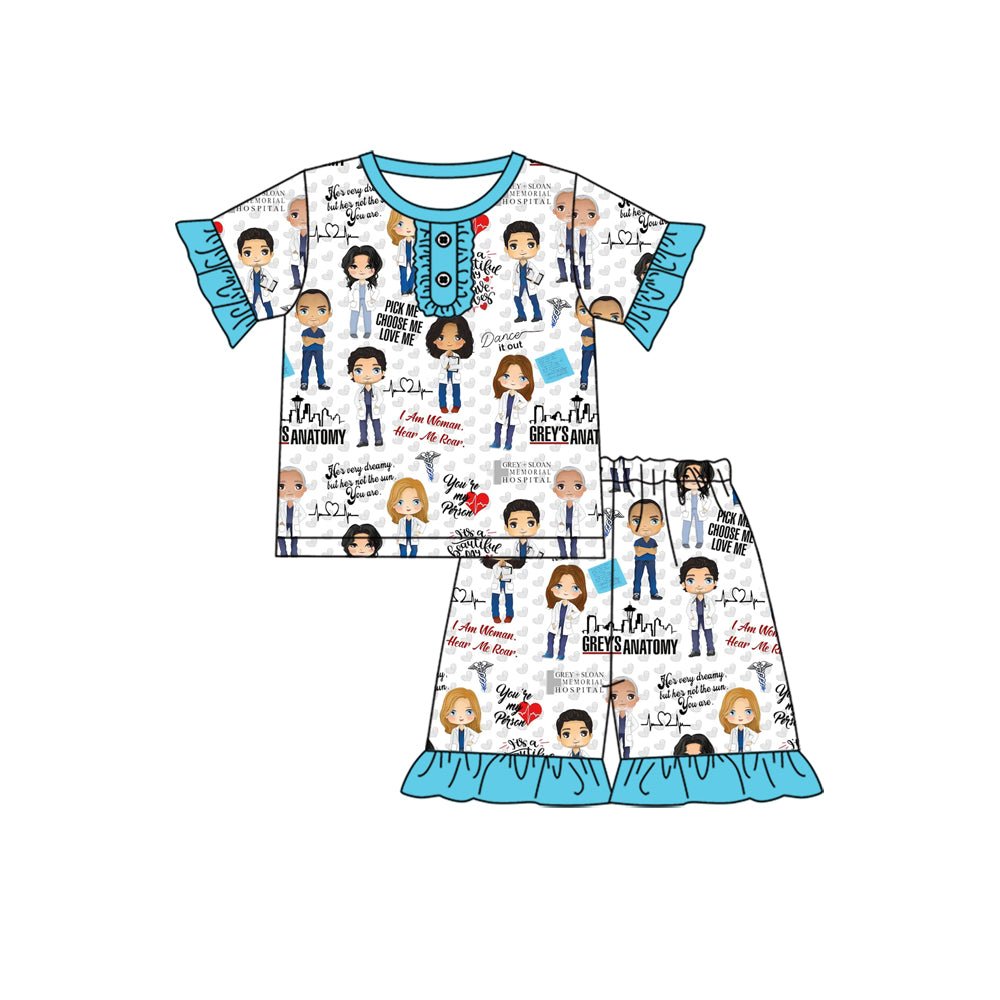 12.30(Custom Design Preorder MOQ 5) Grey's Anatom* Print Girls Summer Pajamas Clothes Set