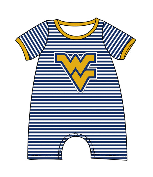 (Custom Design Preorder MOQ 5) Team's West Virginia Stripes Print Baby Boys Summer Romper