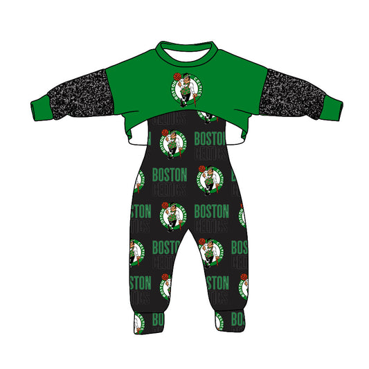 (Custom Design Preorder MOQ 5) Team's BOSTON CELTICS Print Jumpsuits Girls Fall Clothes Set