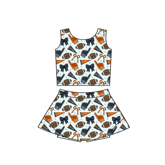 (Custom Design Preorder MOQ 5) Team's Cheer Bows Orange Print Shorts Skirts Girls Summer Yoga Clothes Set