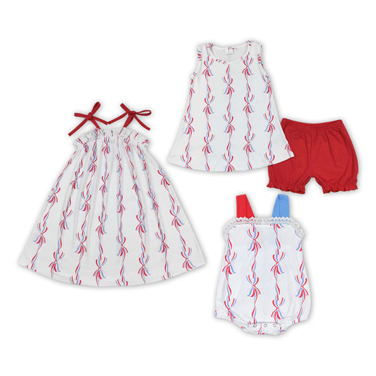Bows Print Sisters 4th of July Matching Clothes