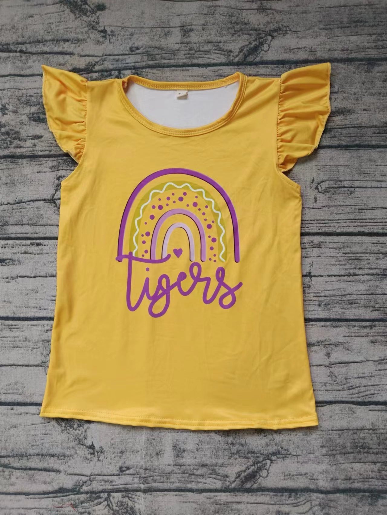 (Custom Design Preorder MOQ 5) Rainbow Yellow Print Girls Summer Tee Shirts Top