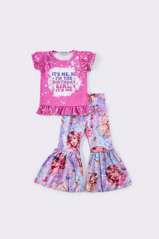 (Custom Design Preorder MOQ 5) It's Me Singer Swiftie Print Bell Pants Girls Birthday Clothes Set