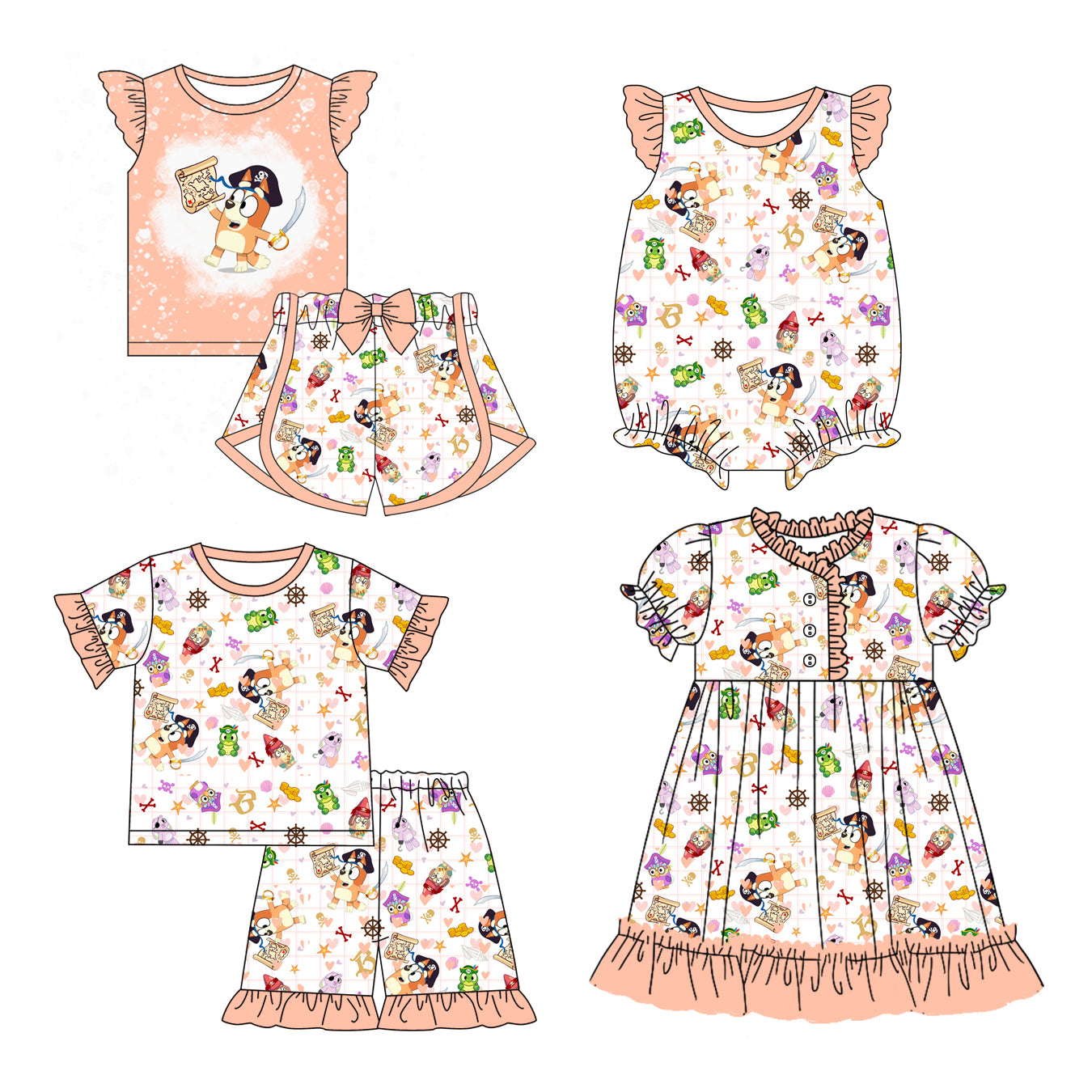 12.16(Custom Design Preorder MOQ 5 Each Design) Cartoon Dog Print Girls Summer Matching Clothes Sisters Wear