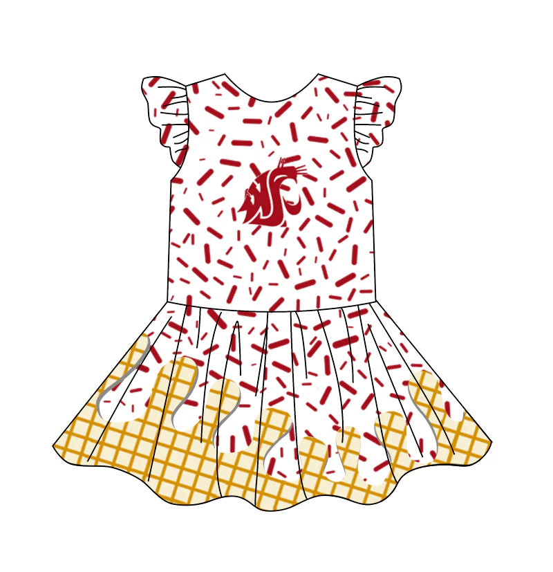 (Custom Design Preorder MOQ 5) Team's WF Red Sprinkles Print Girls Summer Knee Length Dress