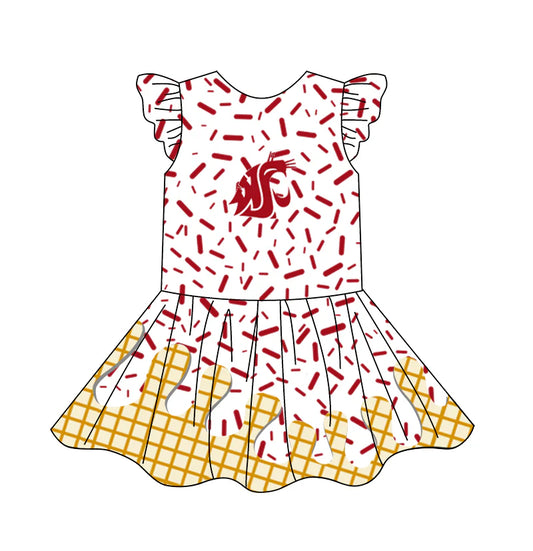 (Custom Design Preorder MOQ 5) Team's WF Red Sprinkles Print Girls Summer Knee Length Dress