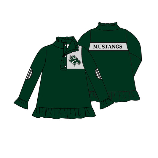 (Custom Design Preorder MOQ 5) Team's Mustangs Print Girls Long Sleeve Pullover Buttons Tops