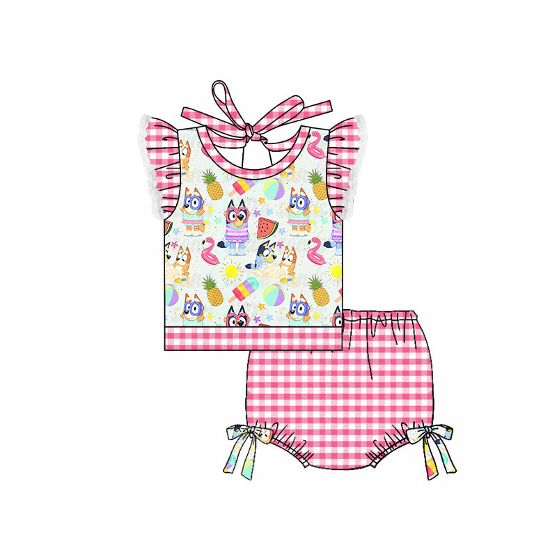(Custom Design Preorder MOQ 5) Cartoon Dog Print Girls 2 Pieces Swimsuits