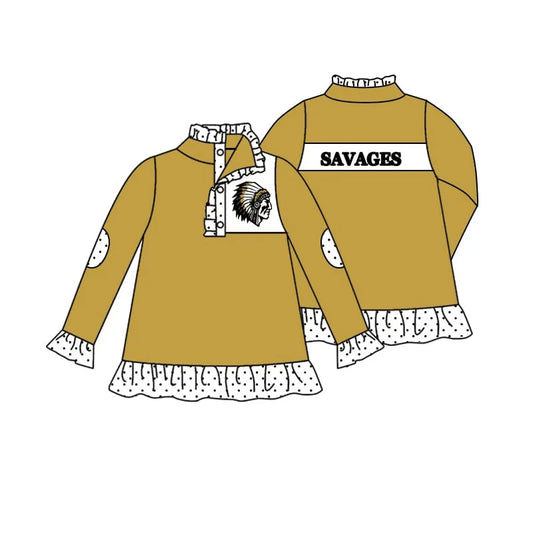 (Custom Design MOQ 5)  Girls Savages football team's long sleeve buttons pullover shirts