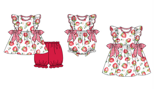 11.29(Custom Design Preorder MOQ 5 Each Design) Strawberry Flowers Print Girls Summer Matching Clothes Sisters Wear