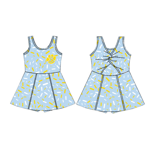 (Custom Design Preorder MOQ 5) Team's Bath Wildcats Blue Sprinkles Print Backless Top Shorts Skirts Girls Summer Yoga Dress