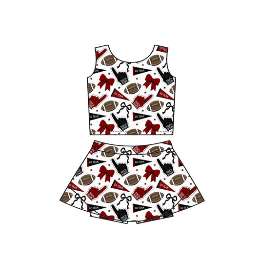 (Custom Design Preorder MOQ 5) Team's Cheer Bows Wine Print Shorts Skirts Girls Summer Yoga Clothes Set
