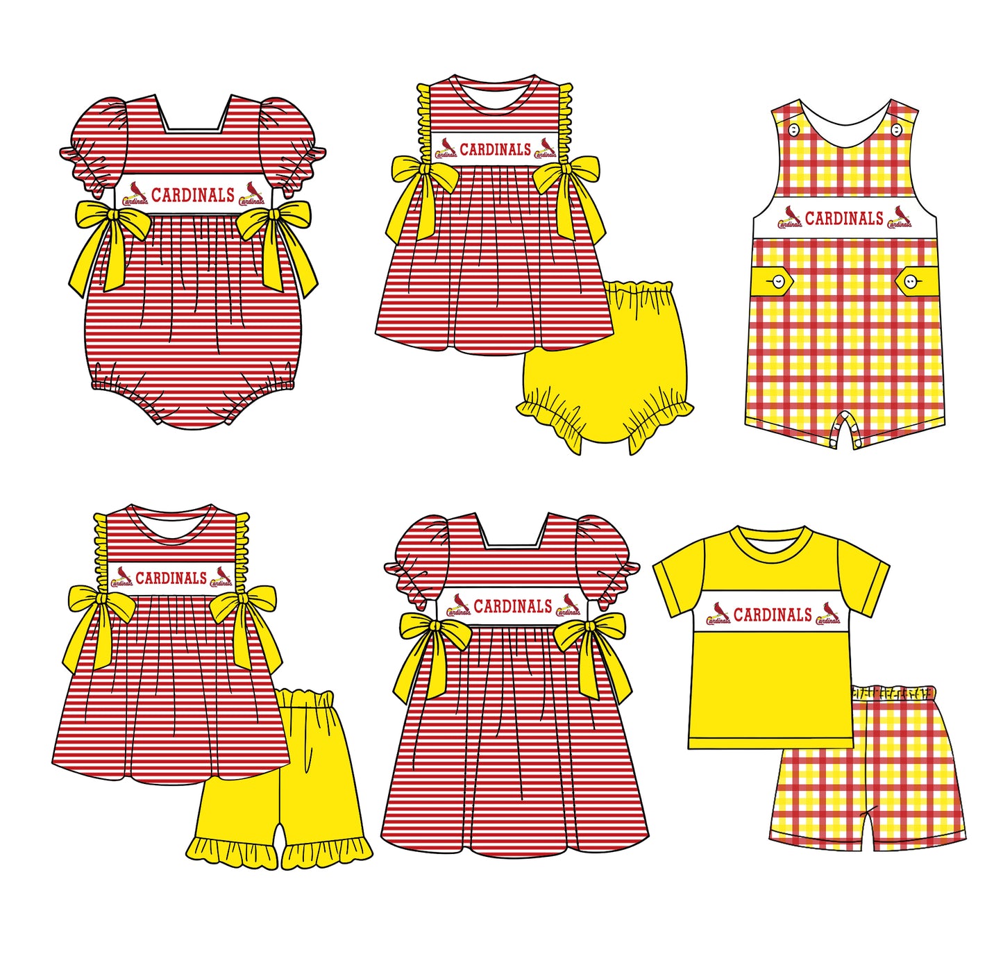 (Custom Design Preorder MOQ 5 Each Design) Team's Cardinals Print Kids Summer Matching Clothes Sibling Wear