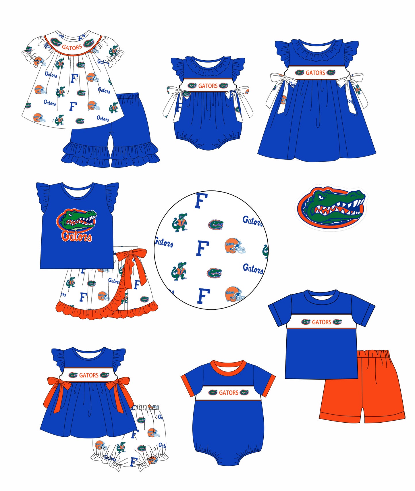 1.7(Custom Design Preorder MOQ 5 Each Design) Team's GATORS Print Kids Summer Matching Clothes Sibling Wear