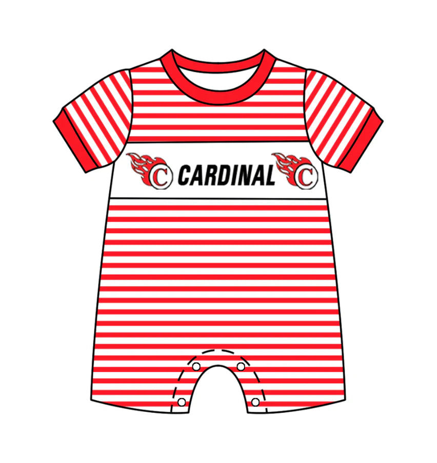 (Custom Design Preorder MOQ 5)  Team's CARDINAL Print Baby Boys Summer Romper