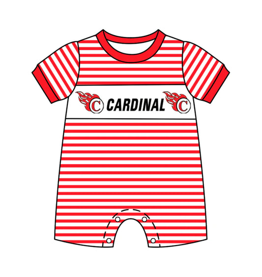 (Custom Design Preorder MOQ 5)  Team's CARDINAL Print Baby Boys Summer Romper