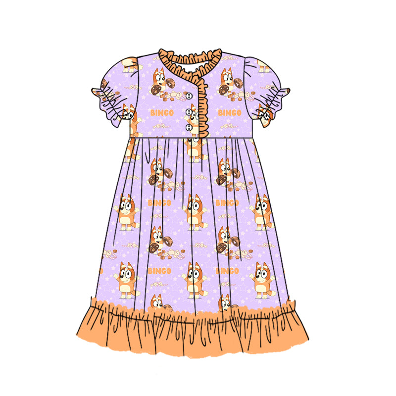 12.16(Custom Design Preorder MOQ 5) Cartoon Dog Orange Print Girls Summer Ankle Length Nightdress