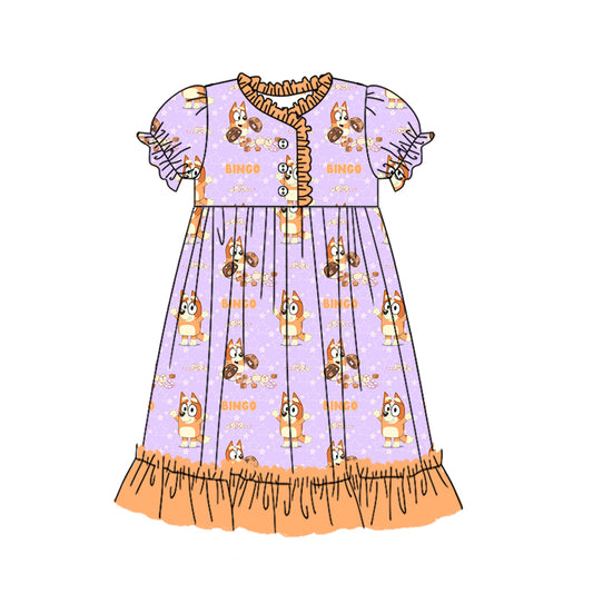 12.16(Custom Design Preorder MOQ 5) Cartoon Dog Orange Print Girls Summer Ankle Length Nightdress