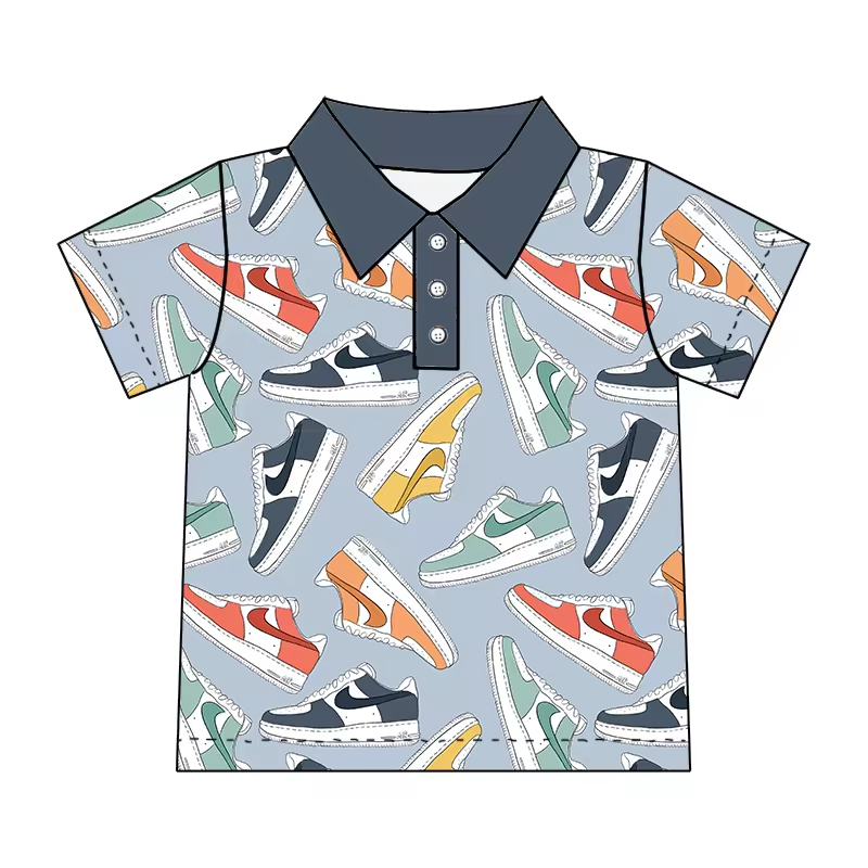 (Custom Design Preorder MOQ 5)  Shoe Print Boys Summer Polo Tee Shirts Top