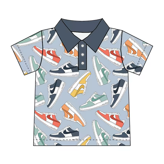 (Custom Design Preorder MOQ 5)  Shoe Print Boys Summer Polo Tee Shirts Top