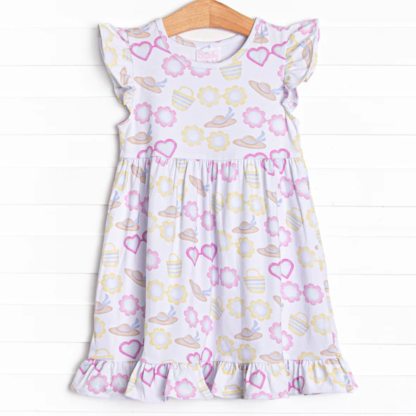 (Custom Design Preorder MOQ 5) Sunglasses Print Girls Knee Length Summer Dress