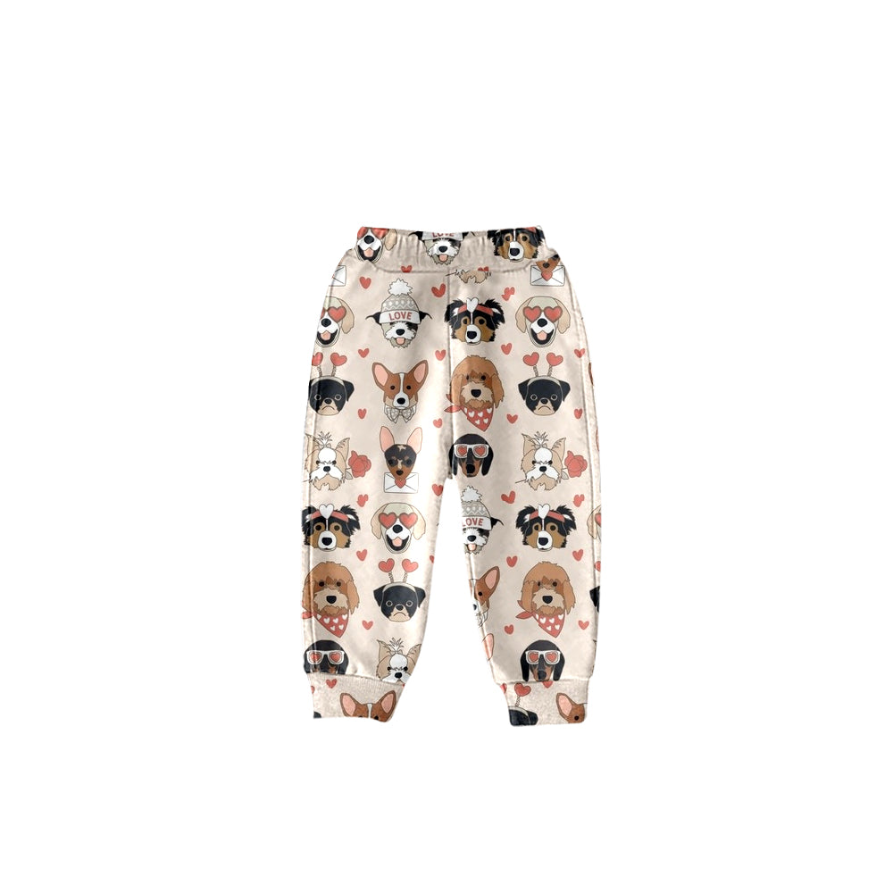 (Custom Design MOQ 5) Cute Dog Heart Print Kids Valentine's Pants