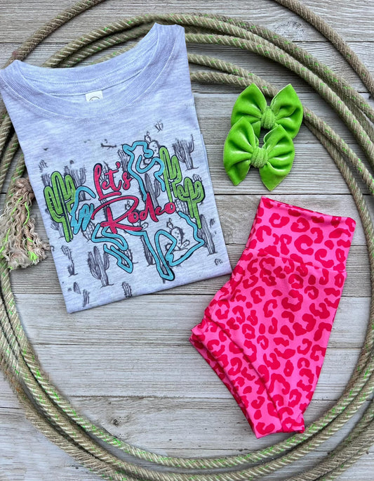 (Custom Design Preorder MOQ 5) Let's Rodeo Top Leopard Shorts Baby Girls Summer Western Bummie Set