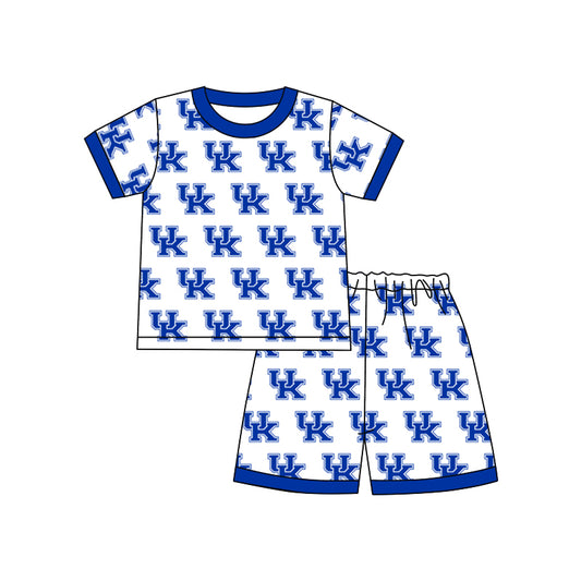 (Custom Design Preorder MOQ 5) Football Team's UK White Print Boys Summer Pajamas Clothes Set