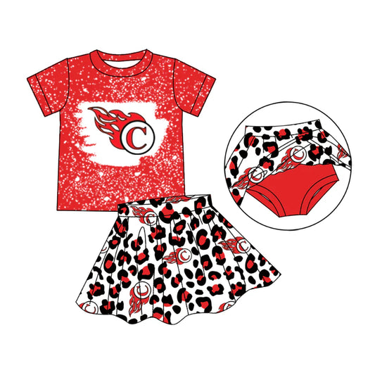 (Custom Design Preorder MOQ 5) Team's CARDINAL Leopard Print Girls Summer Skirts Shorts Clothes Set