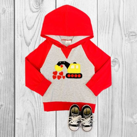 (Custom Design MOQ 5)  Construction Heart Print Boys Valentine's Hoodie Top