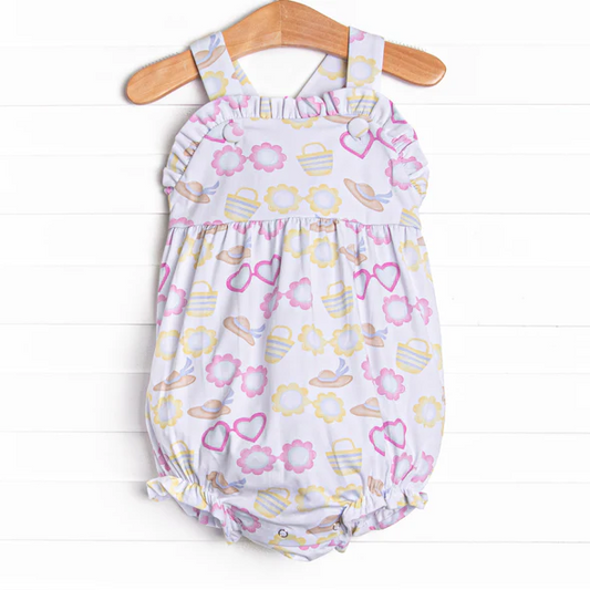 (Custom Design Preorder MOQ 5) Sunglasses Print Baby Girls Summer Romper